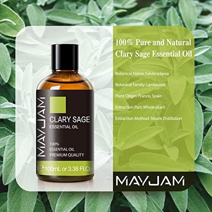 MAYJAM Clary Salbei Ätherisches Öl mit Glaspipette - Reines Clary Salbei Öl für Diffuser und Aromatherapie - 100 ml