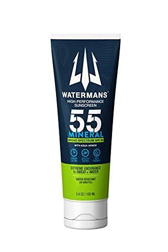 WATERMAN'S Mineral SPF 55 Sonnencreme mit Zinkoxid, Aqua-Armor, Breitband-Sonnenschutz für Gesicht und Körper, Riff-sicher, wasserbeständig, mineralischer Sonnenschutz
