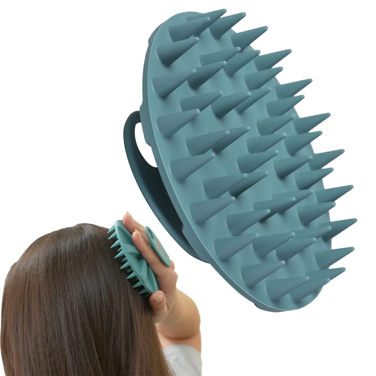 INNERNEED Kopfhautmassagebürste Shampoo-Bürste, Nass & Trocken Manuelle Kopfhautpflege Haarreinigungsbürste, Weiche Silikonborsten, für Haarwachstum, Schuppenentfernung (Dunkelgrün)