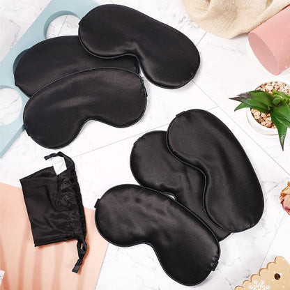 6er-Pack Natürliche Seiden-Schlafmasken – Weiche Augenmaske mit verstellbarem Band, Beutel inklusive (Schwarz)