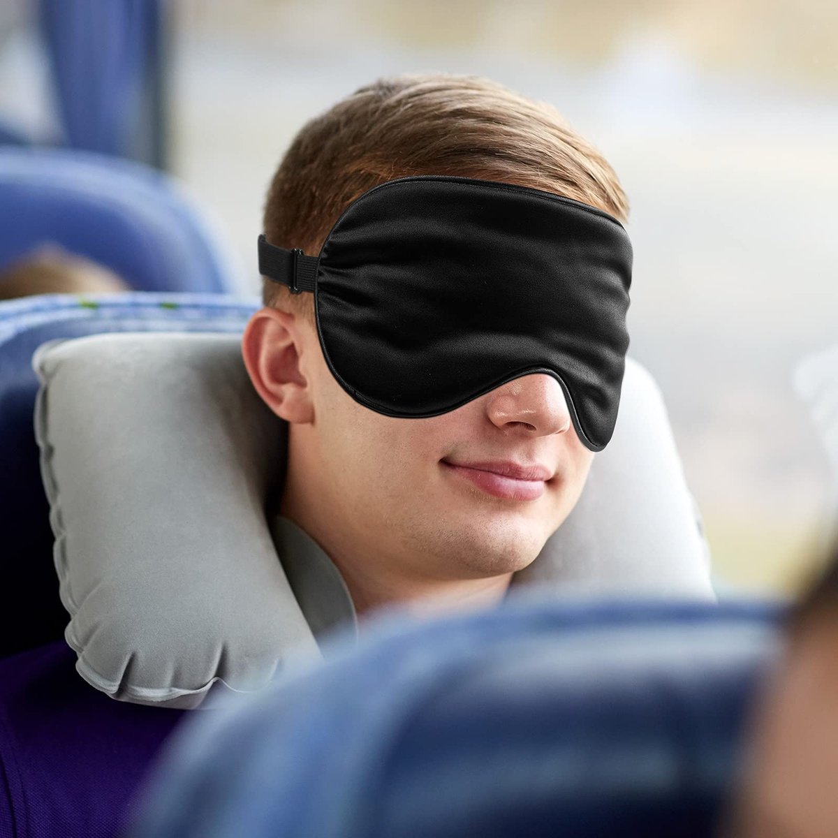 6er-Pack Natürliche Seiden-Schlafmasken – Weiche Augenmaske mit verstellbarem Band, Beutel inklusive (Schwarz)