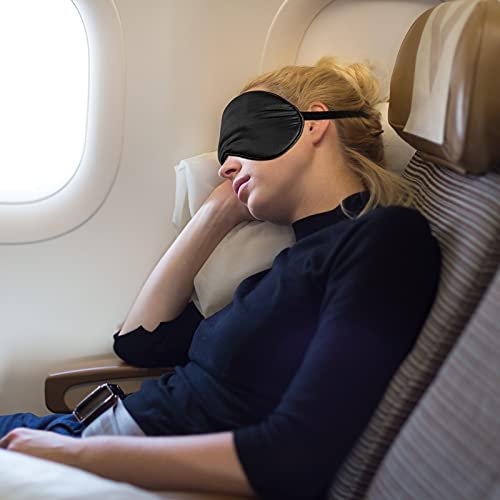 6er-Pack Natürliche Seiden-Schlafmasken – Weiche Augenmaske mit verstellbarem Band, Beutel inklusive (Schwarz)