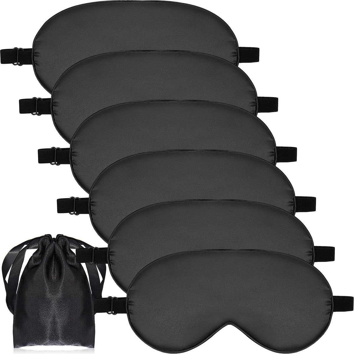 6er-Pack Natürliche Seiden-Schlafmasken – Weiche Augenmaske mit verstellbarem Band, Beutel inklusive (Schwarz)