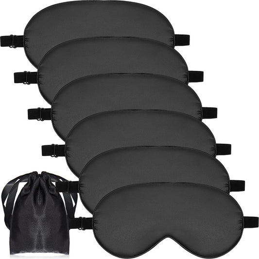 6er-Pack Natürliche Seiden-Schlafmasken – Weiche Augenmaske mit verstellbarem Band, Beutel inklusive (Schwarz)