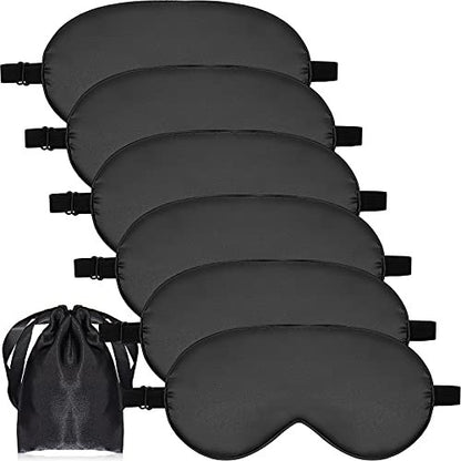 6er-Pack Natürliche Seiden-Schlafmasken – Weiche Augenmaske mit verstellbarem Band, Beutel inklusive (Schwarz)