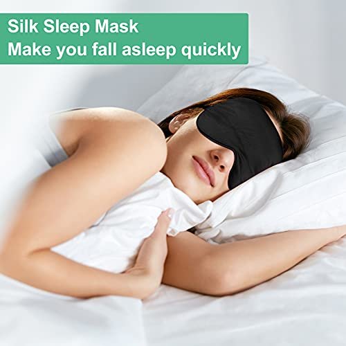 6er-Pack Natürliche Seiden-Schlafmasken – Weiche Augenmaske mit verstellbarem Band, Beutel inklusive (Schwarz)