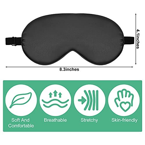 6er-Pack Natürliche Seiden-Schlafmasken – Weiche Augenmaske mit verstellbarem Band, Beutel inklusive (Schwarz)