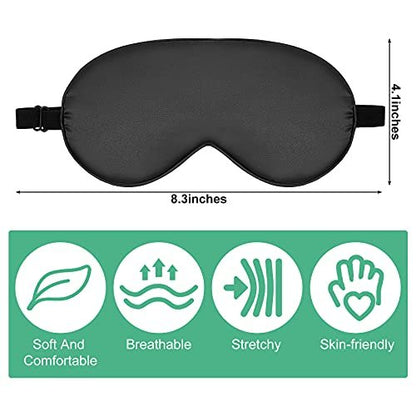 6er-Pack Natürliche Seiden-Schlafmasken – Weiche Augenmaske mit verstellbarem Band, Beutel inklusive (Schwarz)