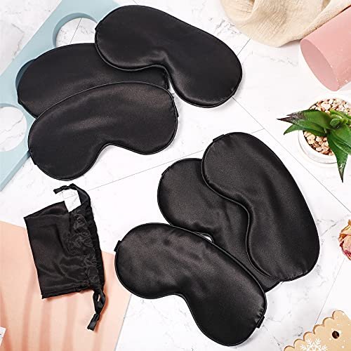 6er-Pack Natürliche Seiden-Schlafmasken – Weiche Augenmaske mit verstellbarem Band, Beutel inklusive (Schwarz)