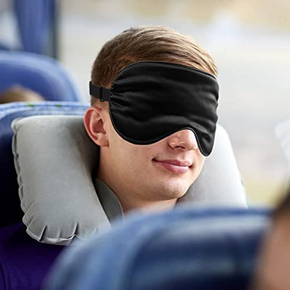 6er-Pack Natürliche Seiden-Schlafmasken – Weiche Augenmaske mit verstellbarem Band, Beutel inklusive (Schwarz)