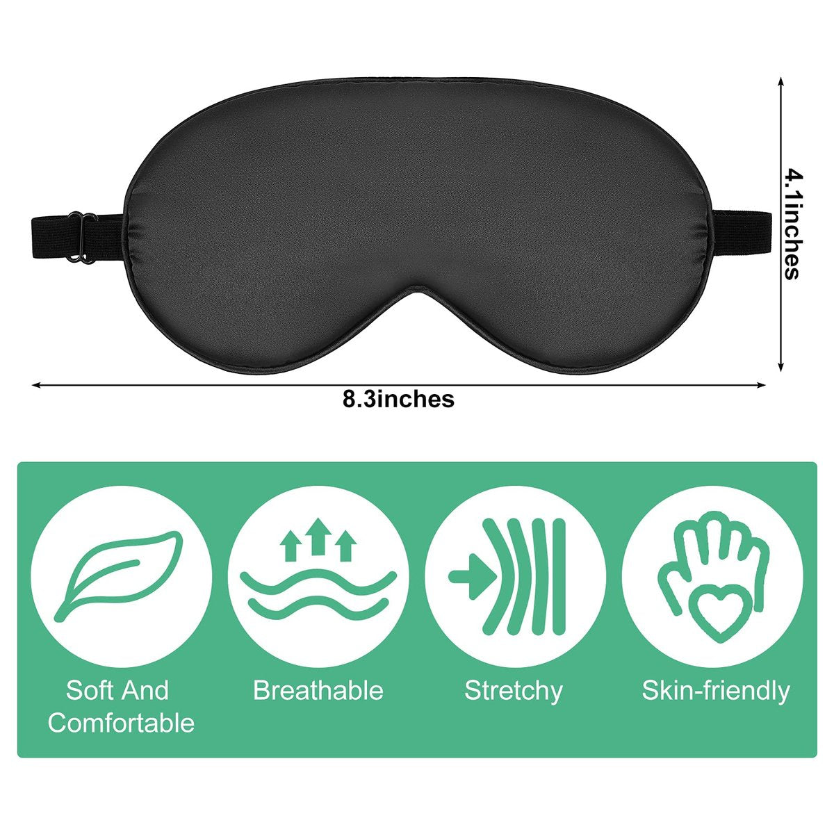 6er-Pack Natürliche Seiden-Schlafmasken – Weiche Augenmaske mit verstellbarem Band, Beutel inklusive (Schwarz)