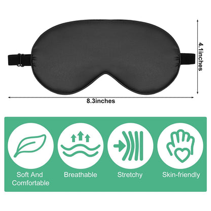 6er-Pack Natürliche Seiden-Schlafmasken – Weiche Augenmaske mit verstellbarem Band, Beutel inklusive (Schwarz)