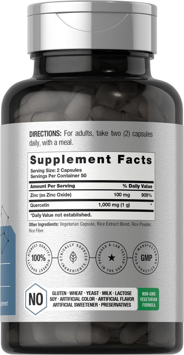 Horbäach Quercetin 1000 mg mit Zink – 100 Kapseln, hochdosiert, Non-GMO, glutenfrei