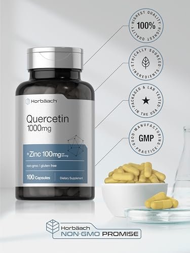 Horbäach Quercetin 1000 mg mit Zink – 100 Kapseln, hochdosiert, Non-GMO, glutenfrei
