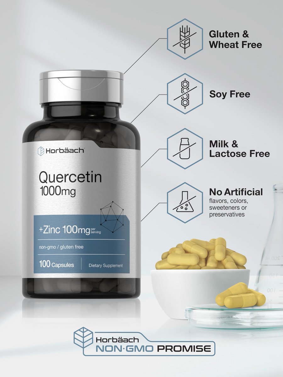 Horbäach Quercetin 1000 mg mit Zink – 100 Kapseln, hochdosiert, Non-GMO, glutenfrei