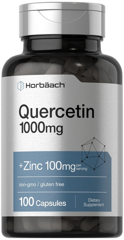 Horbäach Quercetin 1000 mg mit Zink – 100 Kapseln, hochdosiert, Non-GMO, glutenfrei