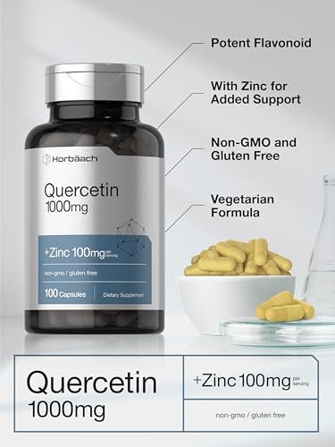 Horbäach Quercetin 1000 mg mit Zink – 100 Kapseln, hochdosiert, Non-GMO, glutenfrei