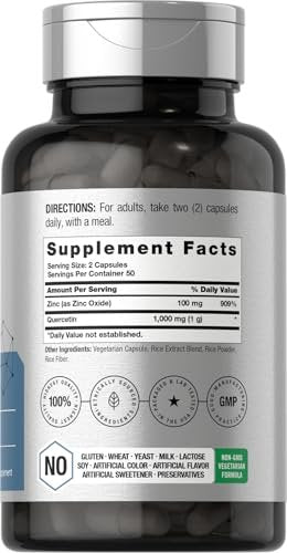 Horbäach Quercetin 1000 mg mit Zink – 100 Kapseln, hochdosiert, Non-GMO, glutenfrei