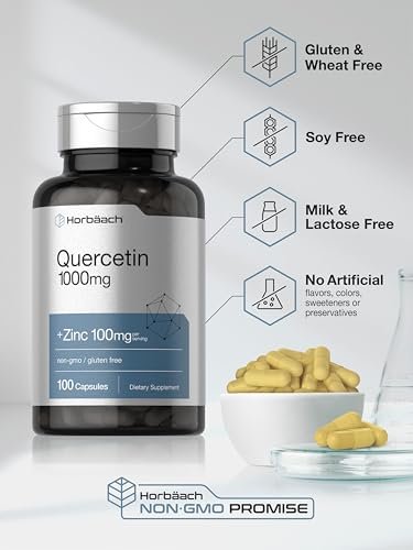 Horbäach Quercetin 1000 mg mit Zink – 100 Kapseln, hochdosiert, Non-GMO, glutenfrei