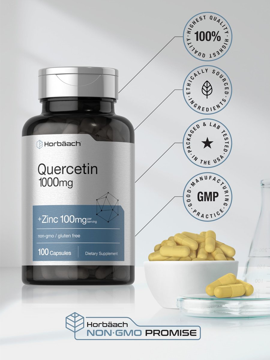Horbäach Quercetin 1000 mg mit Zink – 100 Kapseln, hochdosiert, Non-GMO, glutenfrei