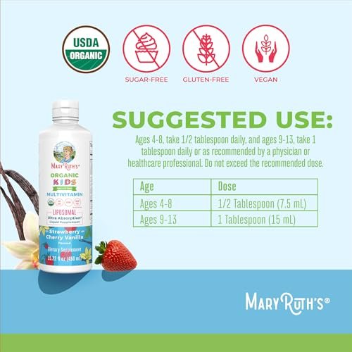 MaryRuth Organics Kindermultivitamin Liposomal | Vegan, Zuckerfrei, für Kinder ab 4 Jahren | 2-Monats-Vorrat | 15,22 Fl. Oz.