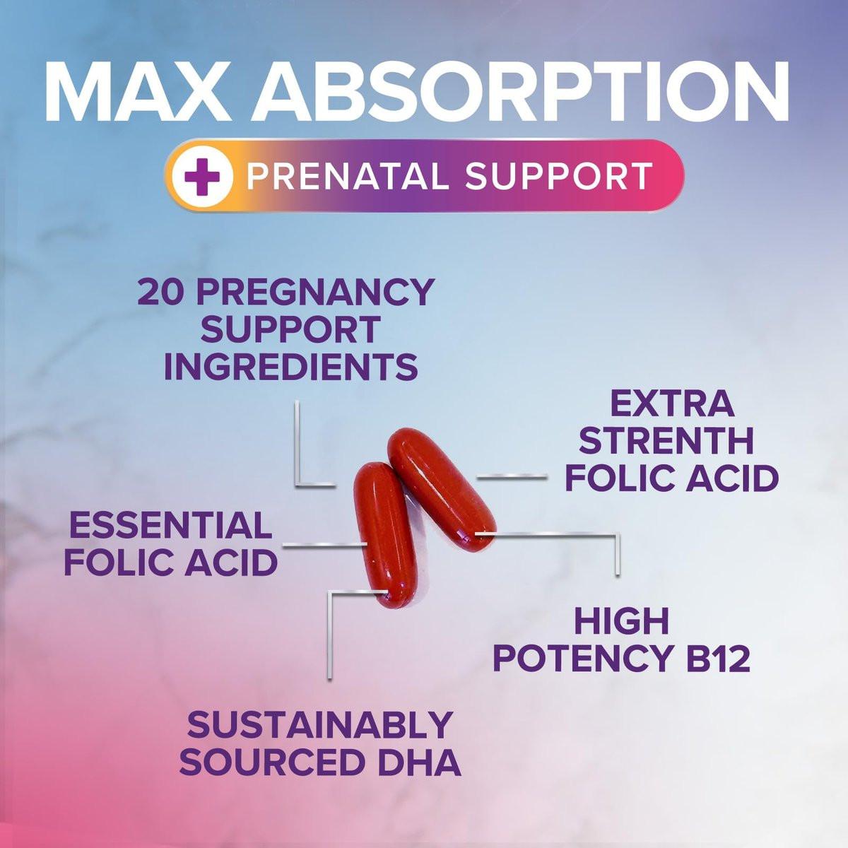 Schwangerschaftsvitamine für Frauen mit Folsäure + Omega 3 DHA für die fetale Gehirnentwicklung, bestes pränatales Vitaminpräparat, tägliche Schwangerschafts-Multivitamin-Nährstoffunterstützung, Nicht-GVO - 60 Softgels