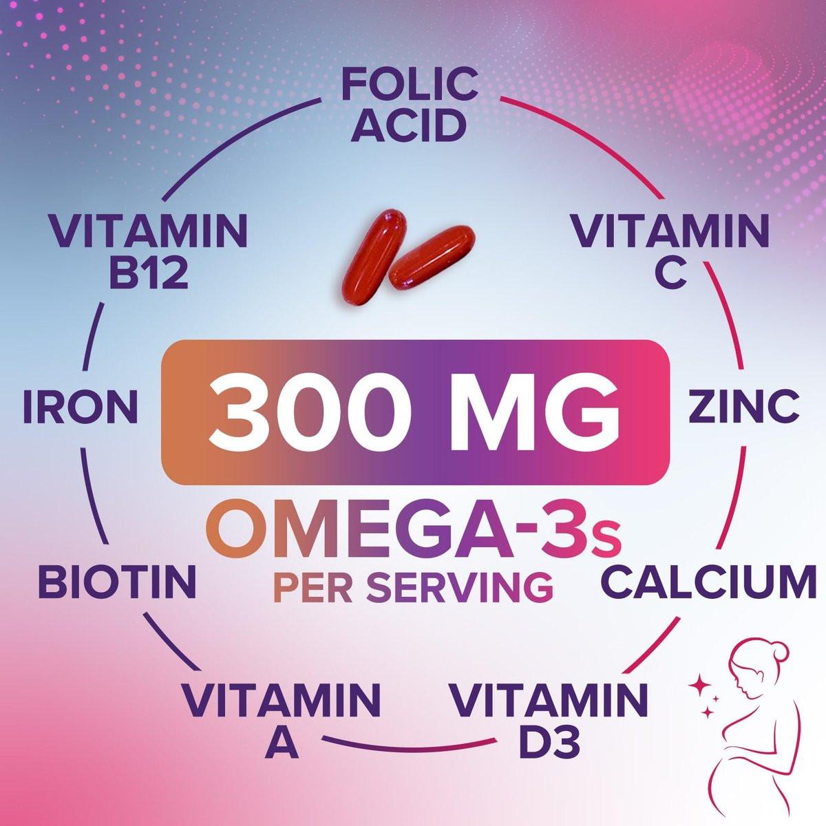 Schwangerschaftsvitamine für Frauen mit Folsäure + Omega 3 DHA für die fetale Gehirnentwicklung, bestes pränatales Vitaminpräparat, tägliche Schwangerschafts-Multivitamin-Nährstoffunterstützung, Nicht-GVO - 60 Softgels