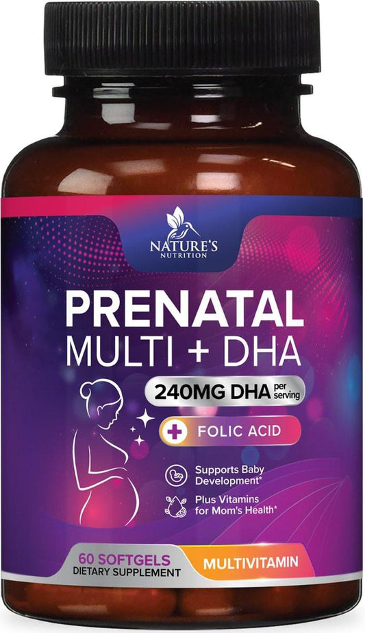 Schwangerschaftsvitamine für Frauen mit Folsäure + Omega 3 DHA für die fetale Gehirnentwicklung, bestes pränatales Vitaminpräparat, tägliche Schwangerschafts-Multivitamin-Nährstoffunterstützung, Nicht-GVO - 60 Softgels