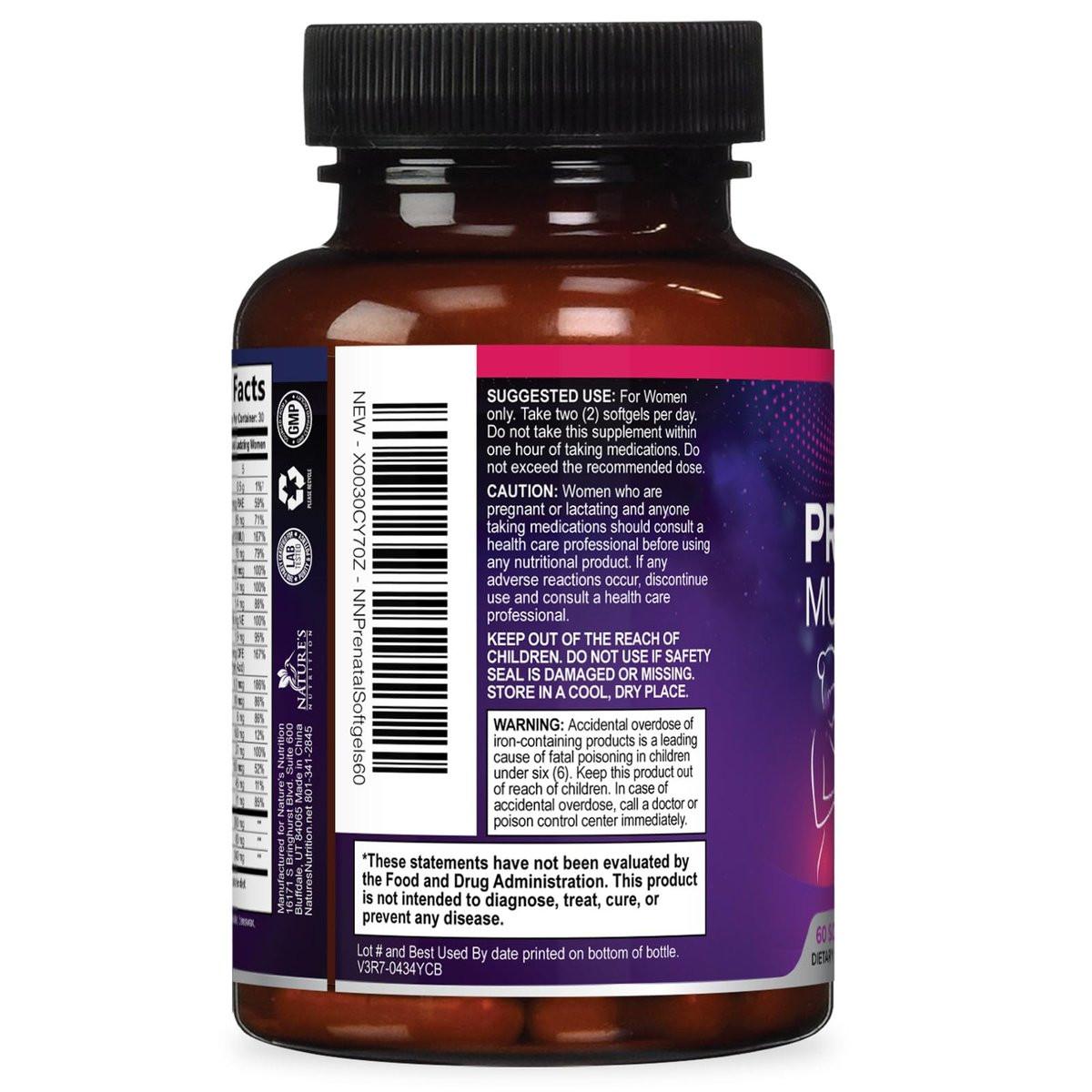 Schwangerschaftsvitamine für Frauen mit Folsäure + Omega 3 DHA für die fetale Gehirnentwicklung, bestes pränatales Vitaminpräparat, tägliche Schwangerschafts-Multivitamin-Nährstoffunterstützung, Nicht-GVO - 60 Softgels