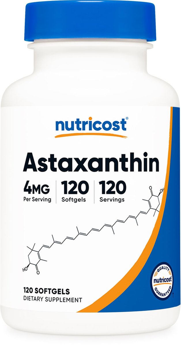 Nutricost Astaxanthin 4 mg – 120 Kapseln, glutenfrei & Non-GMO (4 Monate Vorrat)