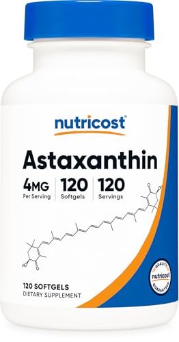 Nutricost Astaxanthin 4 mg – 120 Kapseln, glutenfrei & Non-GMO (4 Monate Vorrat)