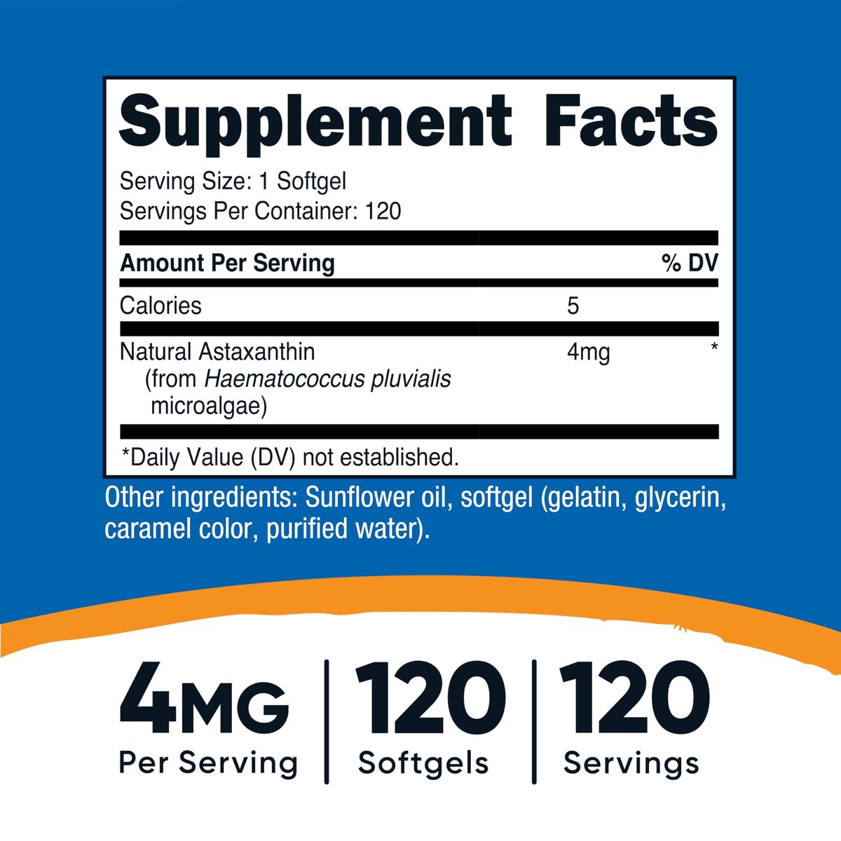 Nutricost Astaxanthin 4 mg – 120 Kapseln, glutenfrei & Non-GMO (4 Monate Vorrat)