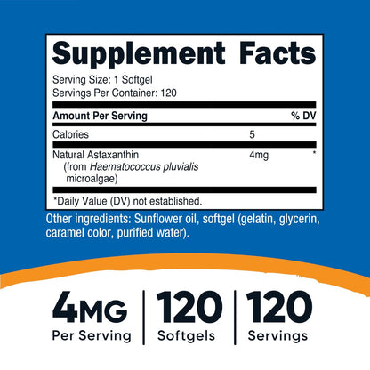 Nutricost Astaxanthin 4 mg – 120 Kapseln, glutenfrei & Non-GMO (4 Monate Vorrat)