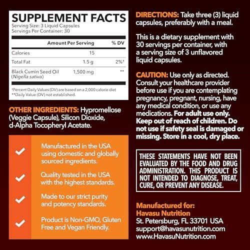 Kaltgepresstes Schwarzkümmelöl Kapseln - 1500 mg pro Portion für Immunsystem & Verdauung - Haare & Haut Superfood - Nigella Sativa - 90 Kapseln, 1 Monatsvorrat, ungewürzt