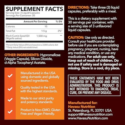 Kaltgepresstes Schwarzkümmelöl Kapseln - 1500 mg pro Portion für Immunsystem & Verdauung - Haare & Haut Superfood - Nigella Sativa - 90 Kapseln, 1 Monatsvorrat, ungewürzt
