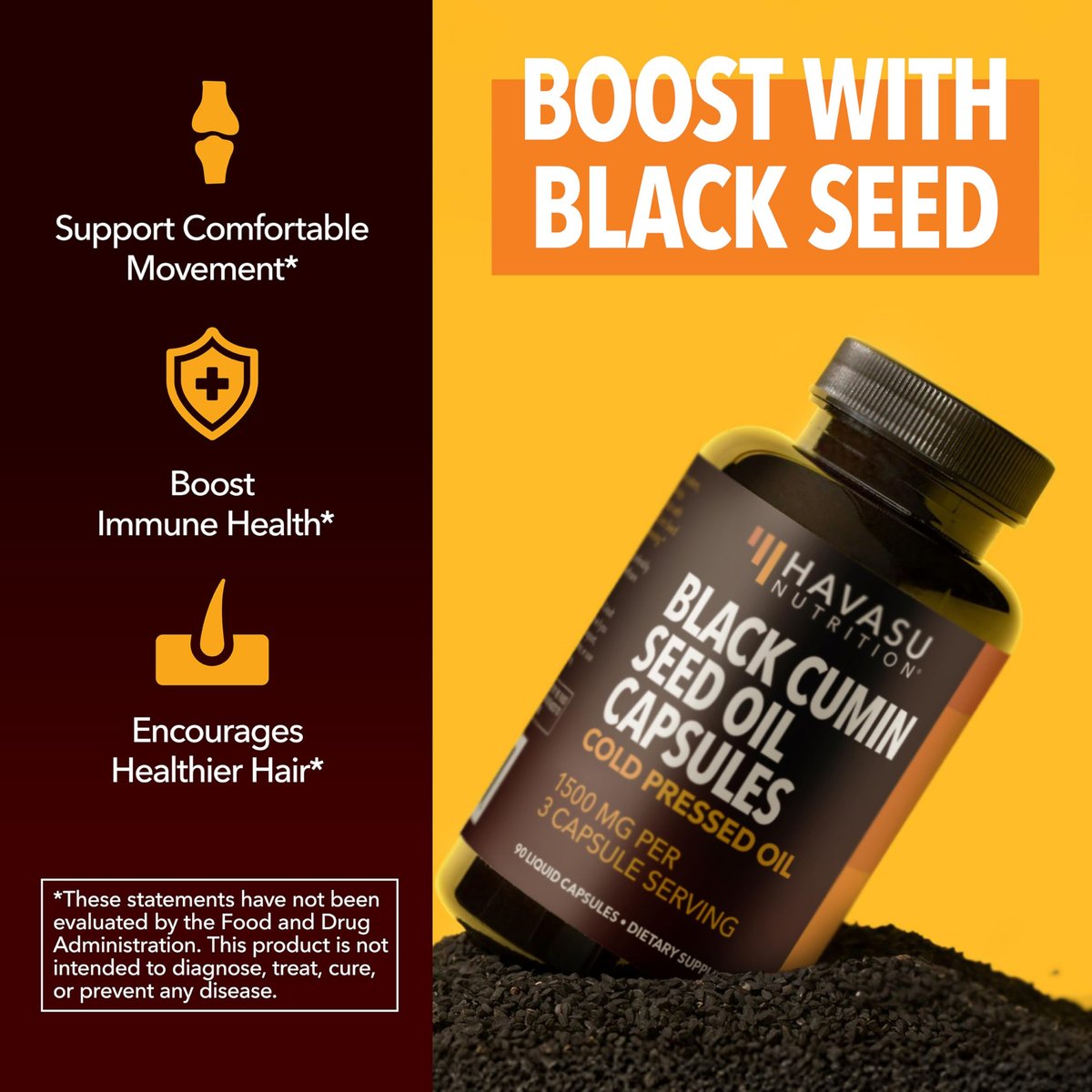 Kaltgepresstes Schwarzkümmelöl Kapseln - 1500 mg pro Portion für Immunsystem & Verdauung - Haare & Haut Superfood - Nigella Sativa - 90 Kapseln, 1 Monatsvorrat, ungewürzt