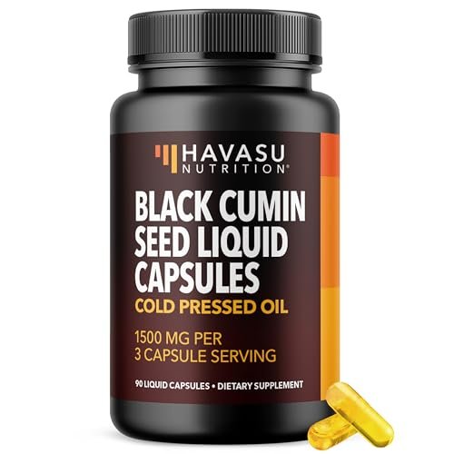 Kaltgepresstes Schwarzkümmelöl Kapseln - 1500 mg pro Portion für Immunsystem & Verdauung - Haare & Haut Superfood - Nigella Sativa - 90 Kapseln, 1 Monatsvorrat, ungewürzt