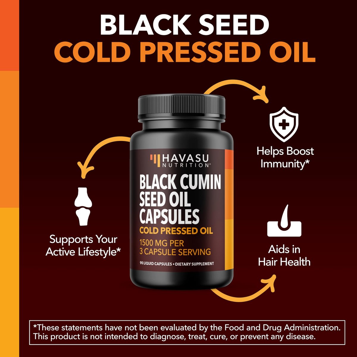 Kaltgepresstes Schwarzkümmelöl Kapseln - 1500 mg pro Portion für Immunsystem & Verdauung - Haare & Haut Superfood - Nigella Sativa - 90 Kapseln, 1 Monatsvorrat, ungewürzt