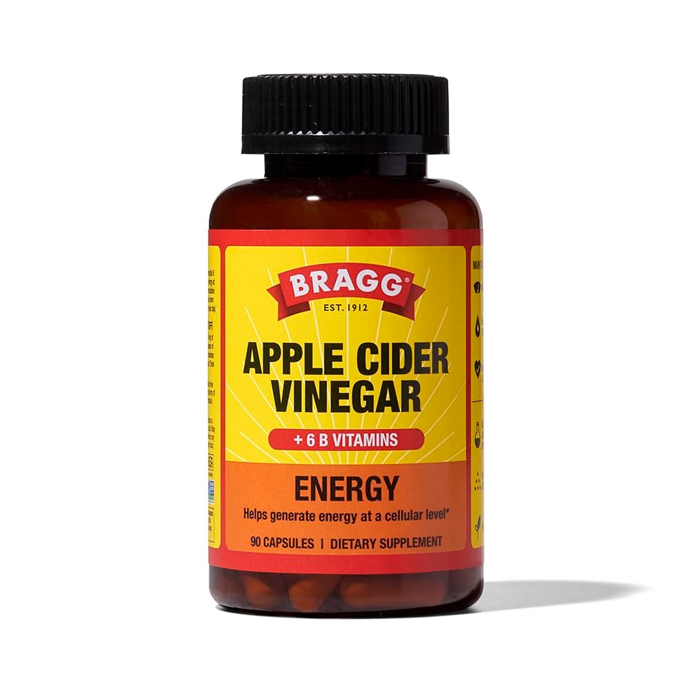 Bragg Apfelessig Kapseln mit Vitamin B12 – 90 Kapseln – Gewichtsmanagement – Non-GMO, Vegan, Glutenfrei, Ohne Zucker – Unterstützt die Energieproduktion auf zellulärer Ebene für Männer und Frauen