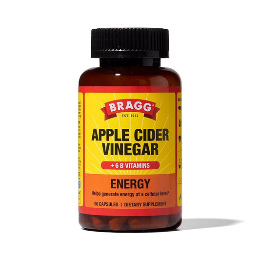 Bragg Apfelessig Kapseln mit Vitamin B12 – 90 Kapseln – Gewichtsmanagement – Non-GMO, Vegan, Glutenfrei, Ohne Zucker – Unterstützt die Energieproduktion auf zellulärer Ebene für Männer und Frauen