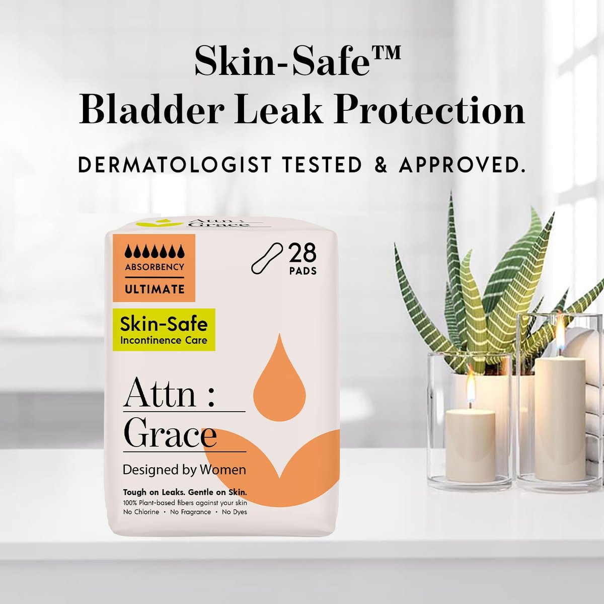 Attn: Grace Ultimate Inkontinenz-Einlagen für Damen, 28er-Pack – Pflanzenbasiert, Hohe Saugfähigkeit, Atmungsaktiv – Nacht-Einlagen bei starkem Harnverlust & empfindlicher Haut
