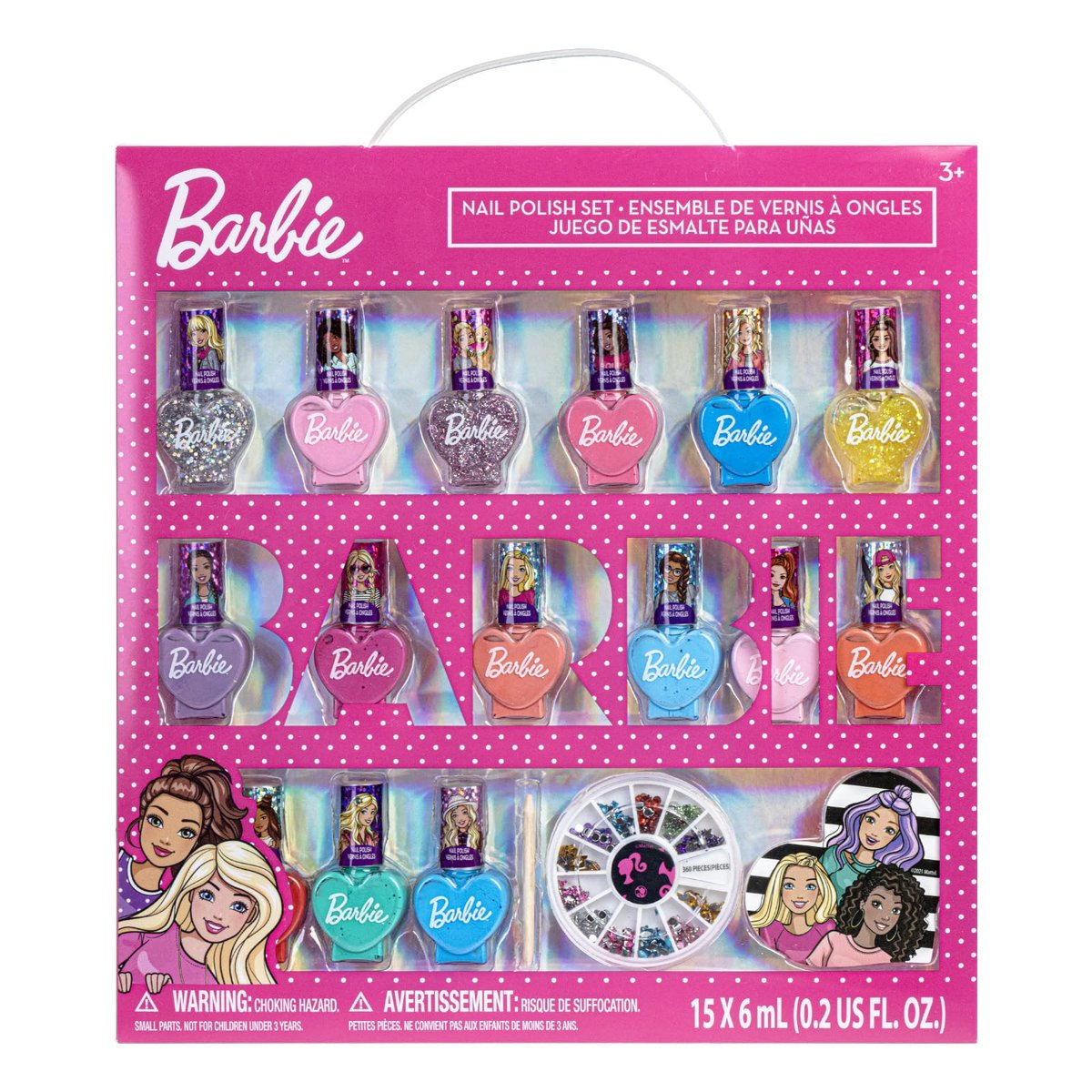 Barbie Film 18-teiliges Nagellack-Set für Kinder – Wasserbasierter Nagellack, Nagelsteine, Nagelfeile – ab 3 Jahren – Party & Geburtstag – von Townley Girl
