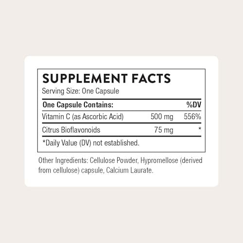 THORNE Vitamin C 500 mg – Mit Citrus-Bioflavonoiden aus Orangen – Unterstützt Immunsystem, Zellenergieproduktion & Kollagenbildung – Drittanbieter-zertifiziert – 90 Portionen