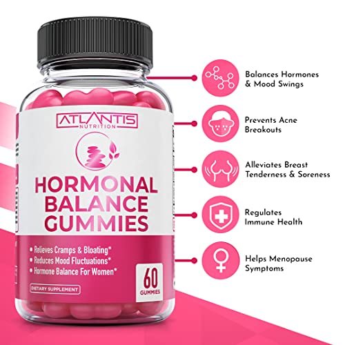 Atlantis Nutrition Hormonelles Gleichgewicht für Frauen & PMS Linderung Gummis – Lindert Krämpfe, Blähungen, Stimmungsschwankungen, Hitzewallungen & Nachtschweiß – Cranberry, Dong Quai & Mönchspfeffer Menstruationskrämpfe