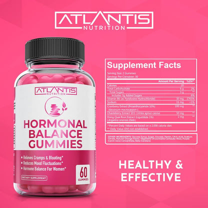 Atlantis Nutrition Hormonelles Gleichgewicht für Frauen & PMS Linderung Gummis – Lindert Krämpfe, Blähungen, Stimmungsschwankungen, Hitzewallungen & Nachtschweiß – Cranberry, Dong Quai & Mönchspfeffer Menstruationskrämpfe