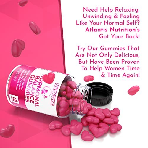 Atlantis Nutrition Hormonelles Gleichgewicht für Frauen & PMS Linderung Gummis – Lindert Krämpfe, Blähungen, Stimmungsschwankungen, Hitzewallungen & Nachtschweiß – Cranberry, Dong Quai & Mönchspfeffer Menstruationskrämpfe