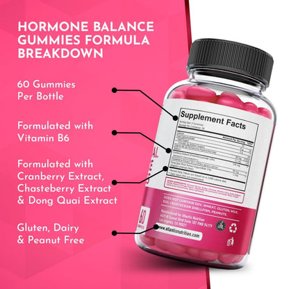 Atlantis Nutrition Hormonelles Gleichgewicht für Frauen & PMS Linderung Gummis – Lindert Krämpfe, Blähungen, Stimmungsschwankungen, Hitzewallungen & Nachtschweiß – Cranberry, Dong Quai & Mönchspfeffer Menstruationskrämpfe