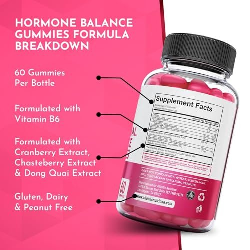 Atlantis Nutrition Hormonelles Gleichgewicht für Frauen & PMS Linderung Gummis – Lindert Krämpfe, Blähungen, Stimmungsschwankungen, Hitzewallungen & Nachtschweiß – Cranberry, Dong Quai & Mönchspfeffer Menstruationskrämpfe