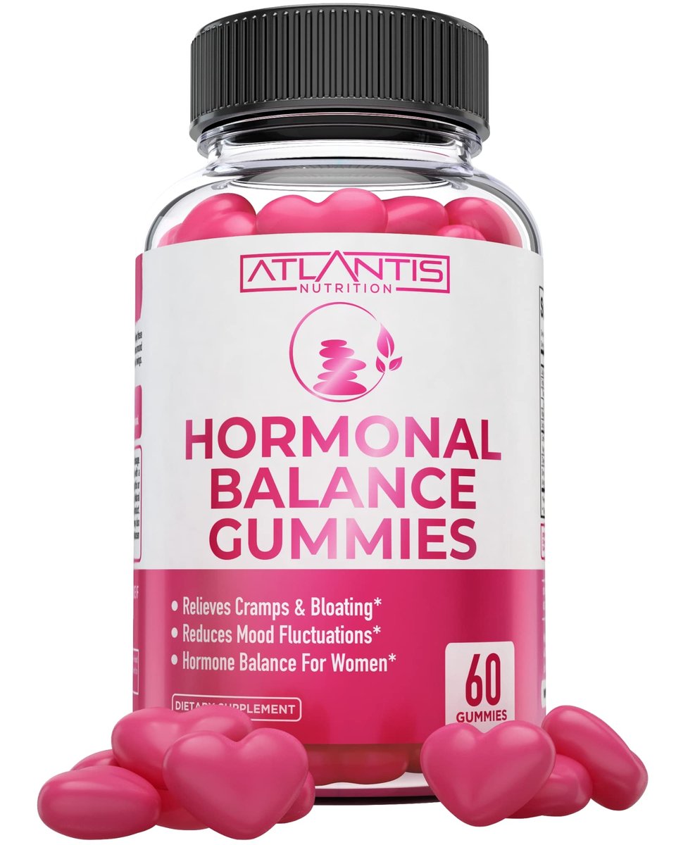 Atlantis Nutrition Hormonelles Gleichgewicht für Frauen & PMS Linderung Gummis – Lindert Krämpfe, Blähungen, Stimmungsschwankungen, Hitzewallungen & Nachtschweiß – Cranberry, Dong Quai & Mönchspfeffer Menstruationskrämpfe