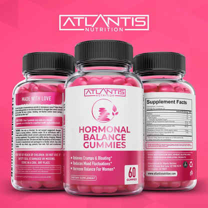Atlantis Nutrition Hormonelles Gleichgewicht für Frauen & PMS Linderung Gummis – Lindert Krämpfe, Blähungen, Stimmungsschwankungen, Hitzewallungen & Nachtschweiß – Cranberry, Dong Quai & Mönchspfeffer Menstruationskrämpfe